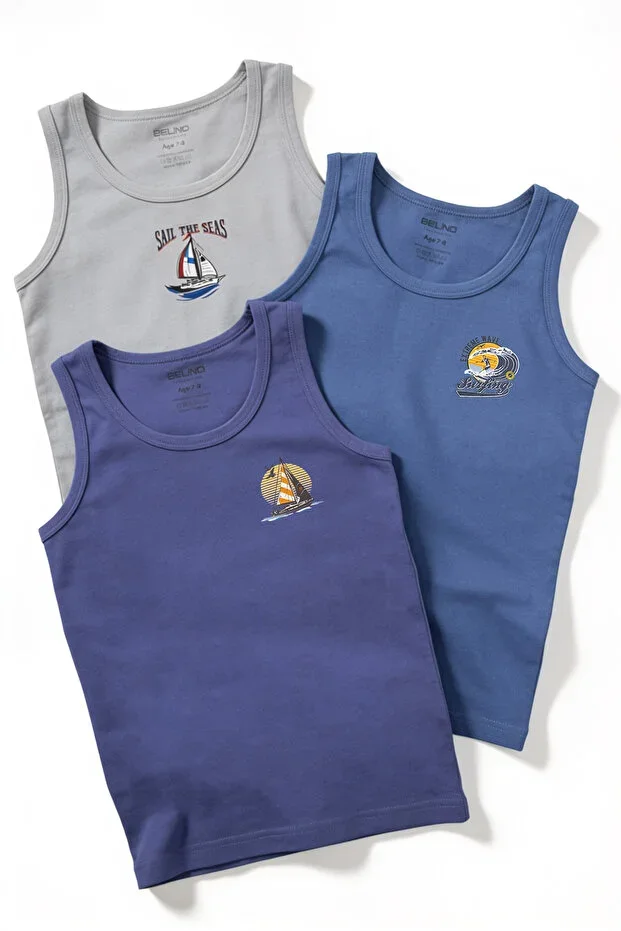 Boys Sleeveless Printed Pattern Undershirt 3 Pack