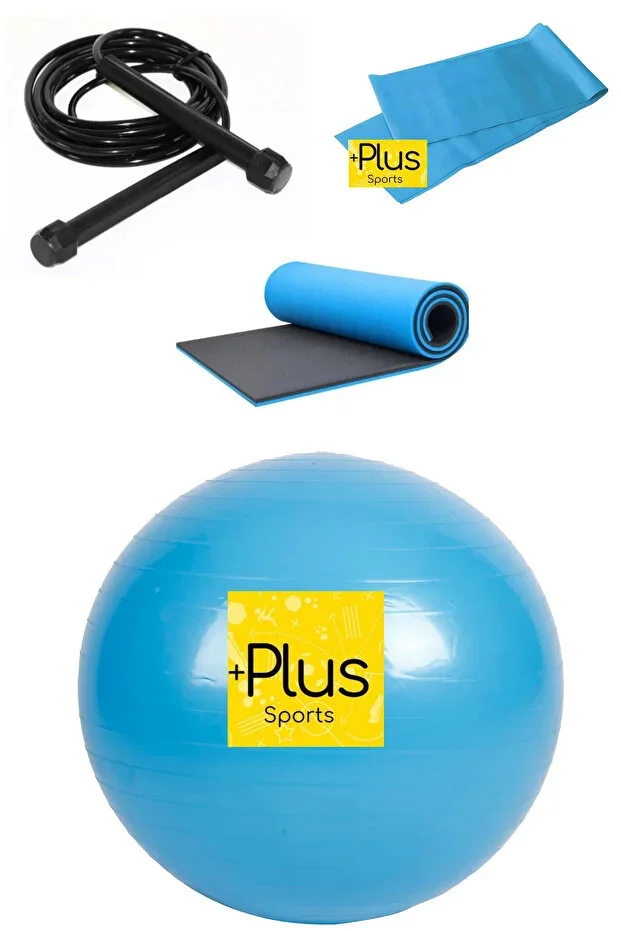 4' SET PILATES BALL - PILATES MAT - JUMP ROPE - RESISTANCE BAND (INFLATION PUMP)