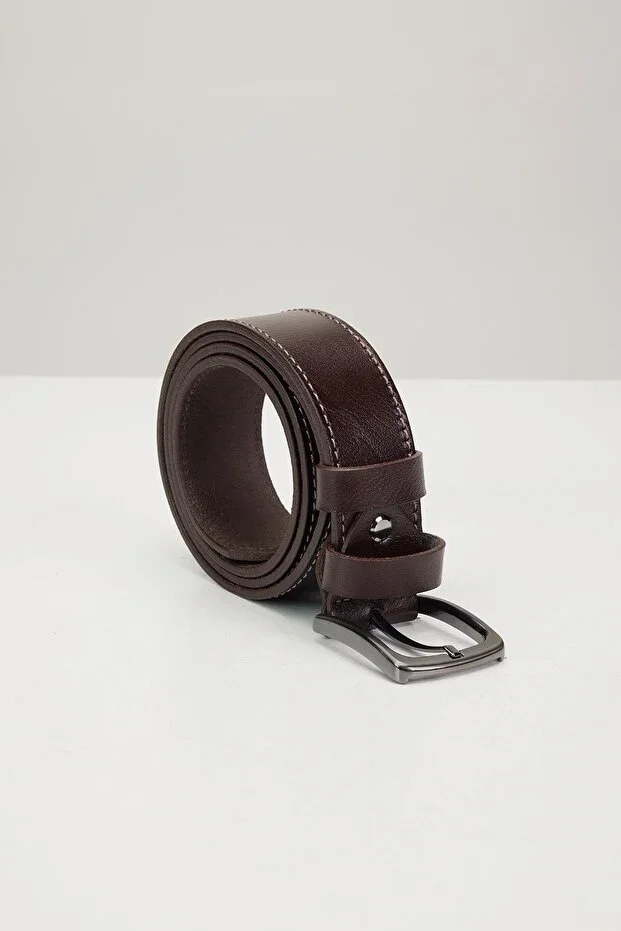 Men's 100% Genuine Leather 4 cm Sport Brown Belt