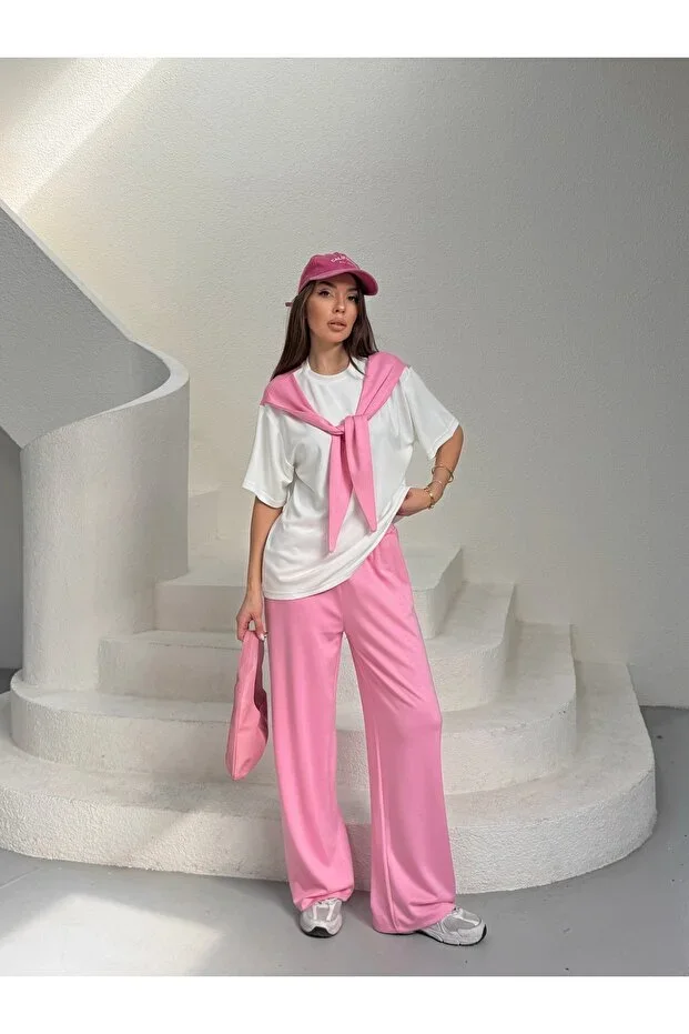 Shawl Collar Trimmed Modal Fabric Women's Tracksuit Set