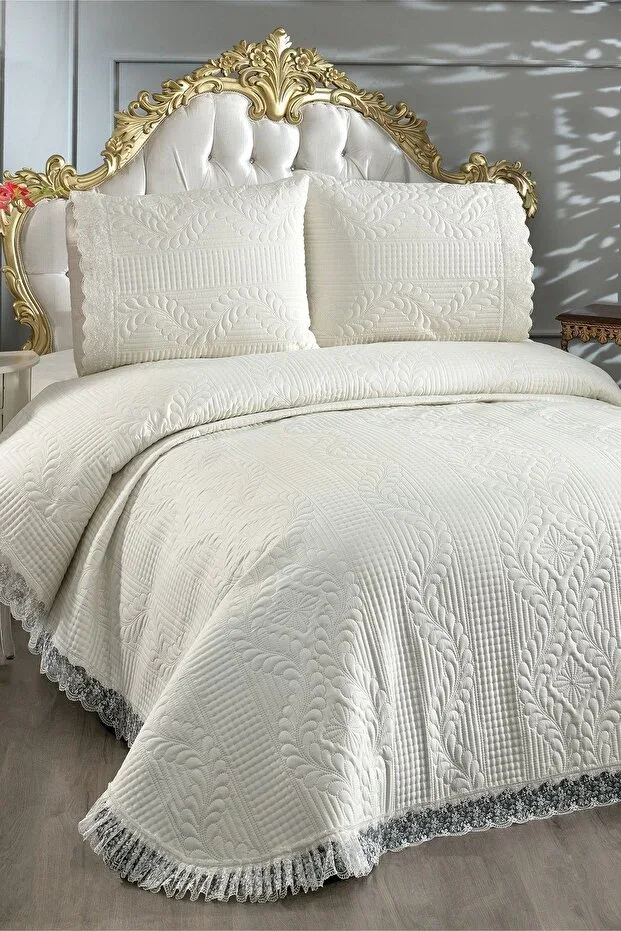 Limena Lace Quilted Ultrasonic Double Duvet Cover Cream
