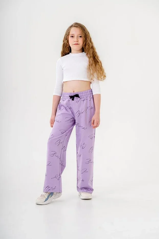 Wide Leg All Over Print Girls' Sweatpants