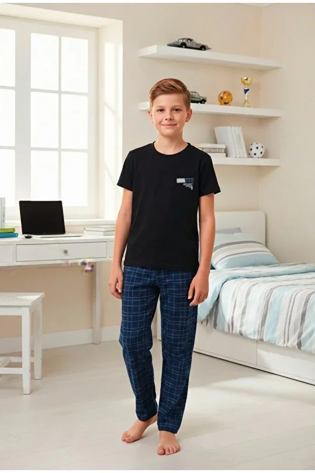 Boys' Plaid Short Sleeve Pajama Set