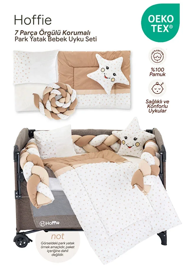 Deluxe Park Bed Sleep Set Baby Crib Braided Sleep Set Cotton Fabric 7 Piece