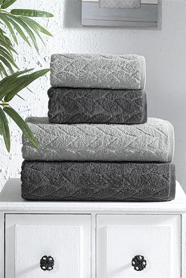 4-Piece Bathroom Towel Set Hamam Set 100% Cotton