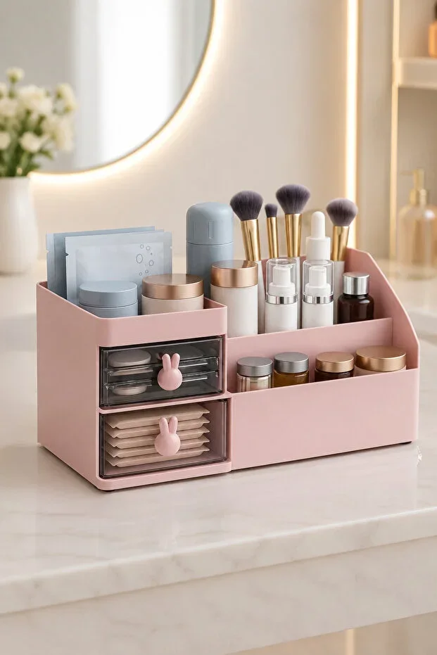 Makeup Organizer with Drawer Pink
