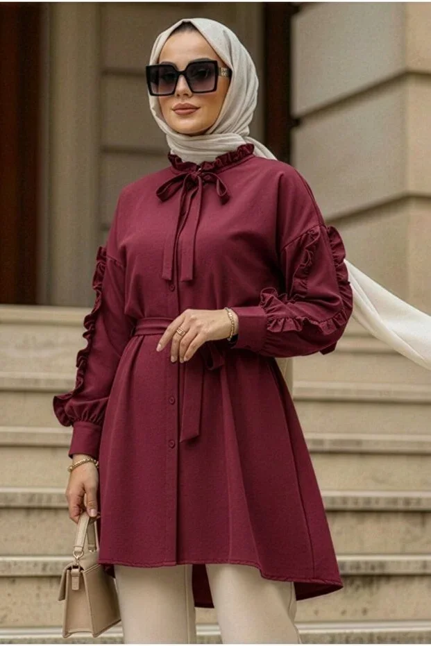 N.S NEVA STYLE Buttoned Burgundy Modest Tunic 20295BR