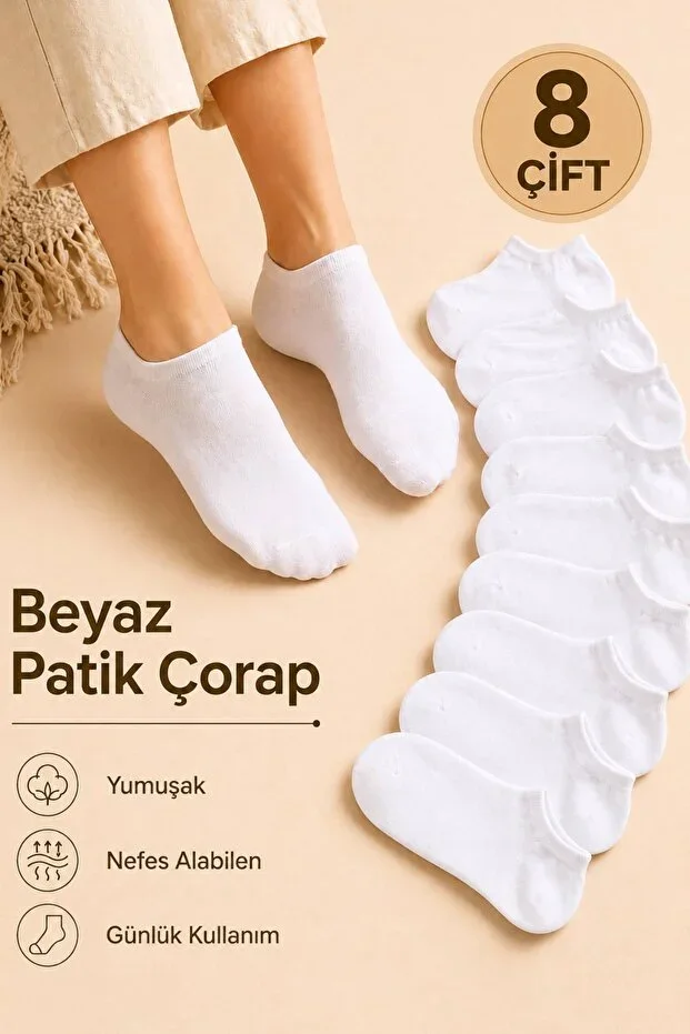 8-Pack White Short Ankle Socks