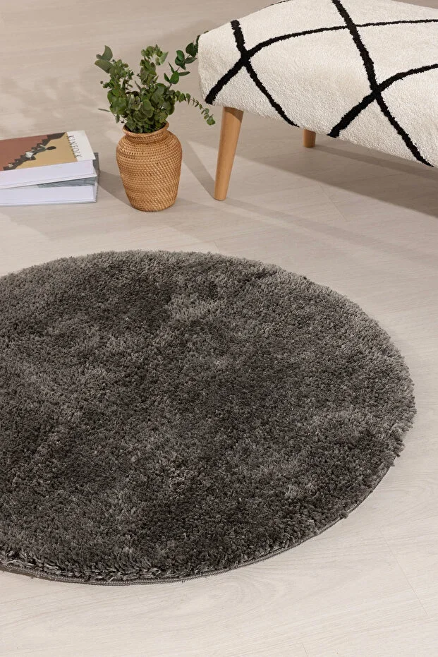 Douro Shaggy Bath Mat Smoke Non-Slip Base Round 100 x 100 cm