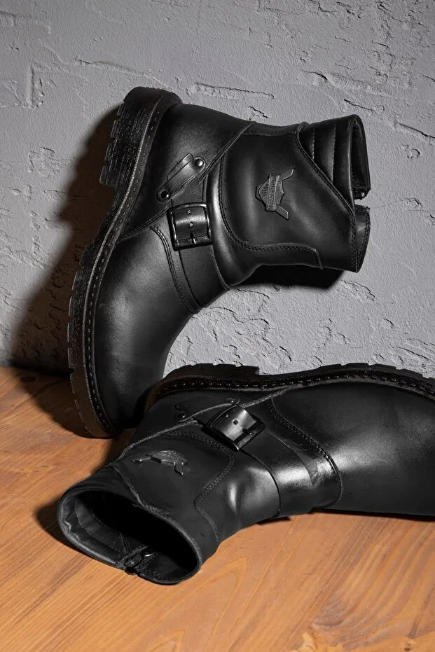 Ducavelli Rock Genuine Leather Men's Fur Lined Lace-up Boots, Harley Boots