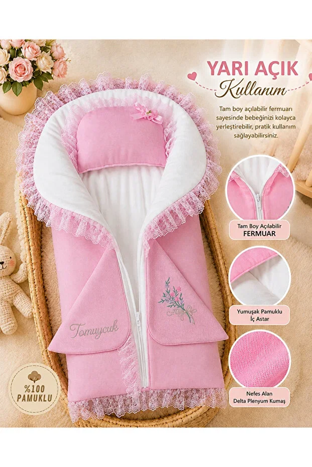 Baby Girl Blanket & Swaddle Lace Pink /Pillow Zippered Gift Hospital Exit