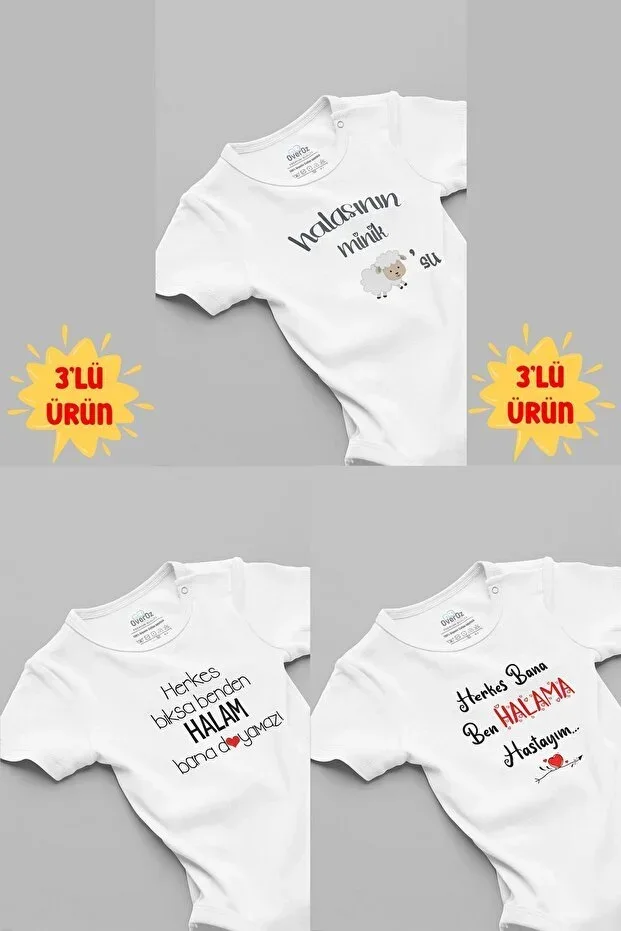 Organic 100% Cotton Hala 3-Piece Baby Bodysuit Set White Baby Bodysuit Snap Button Romper Three-Piece 5135h-5137-5165