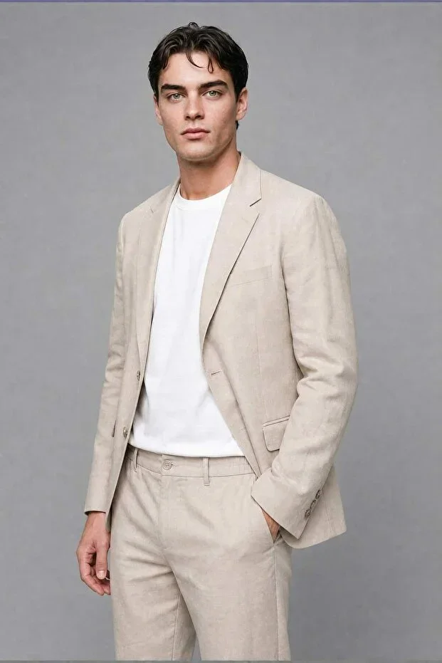 Regular Fit Linen Blend Beige Blazer Jacket H7040AX26SM