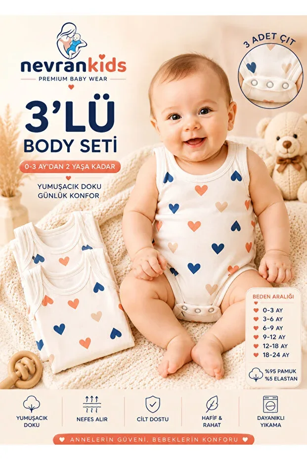 Newborn Baby Kids 3 Piece Bodysuit Set