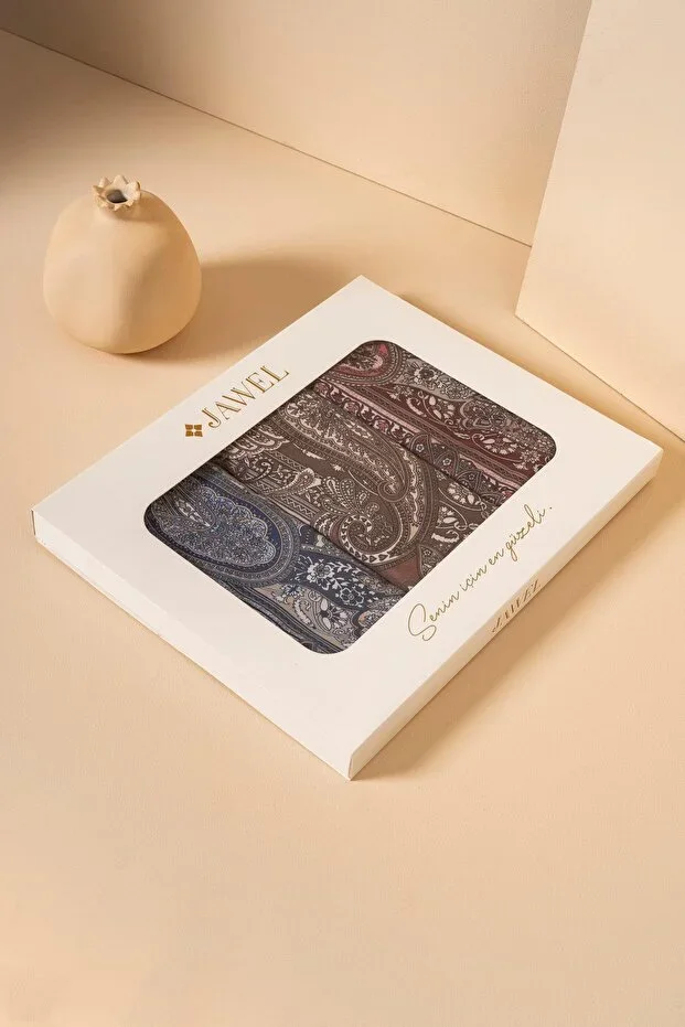 Women's Ethnic Pattern Soft Shawl Package Adesa (Mink-Indigo-Bordeaux)