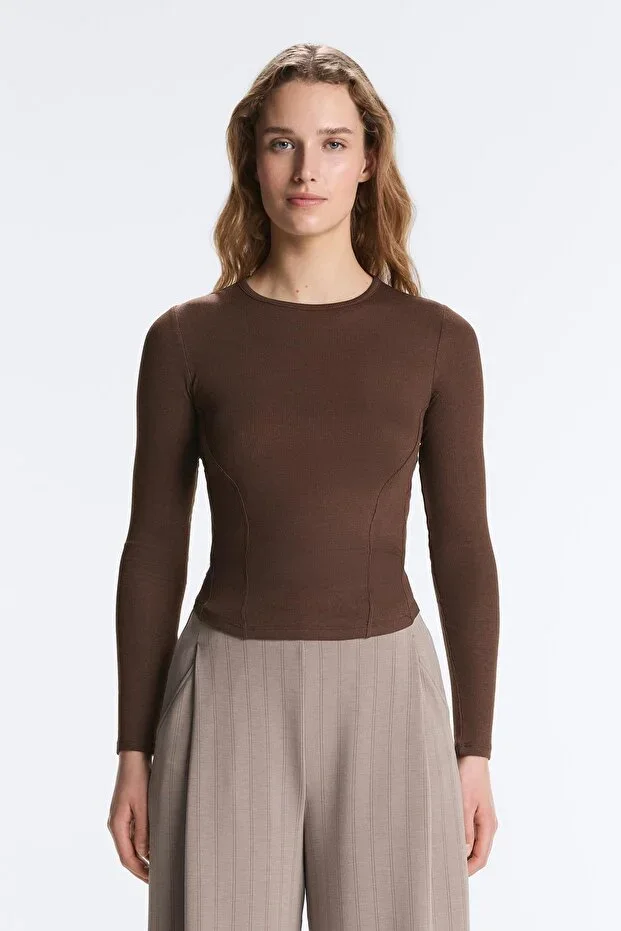 Oysho Cotton and Modal Ribbed Long-Sleeve T-shirt