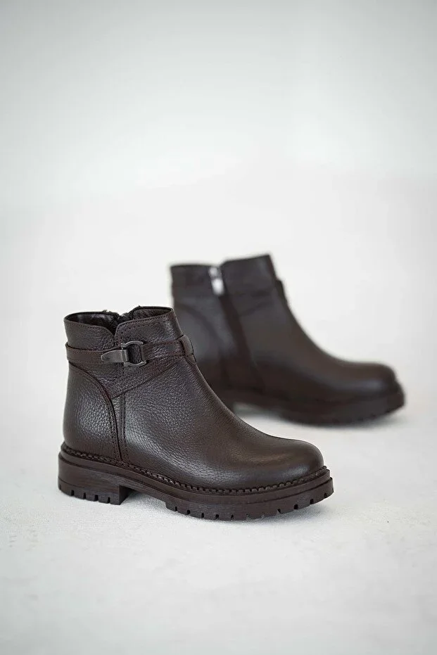 Mercury Women's Genuine Leather Short Boots Brown
