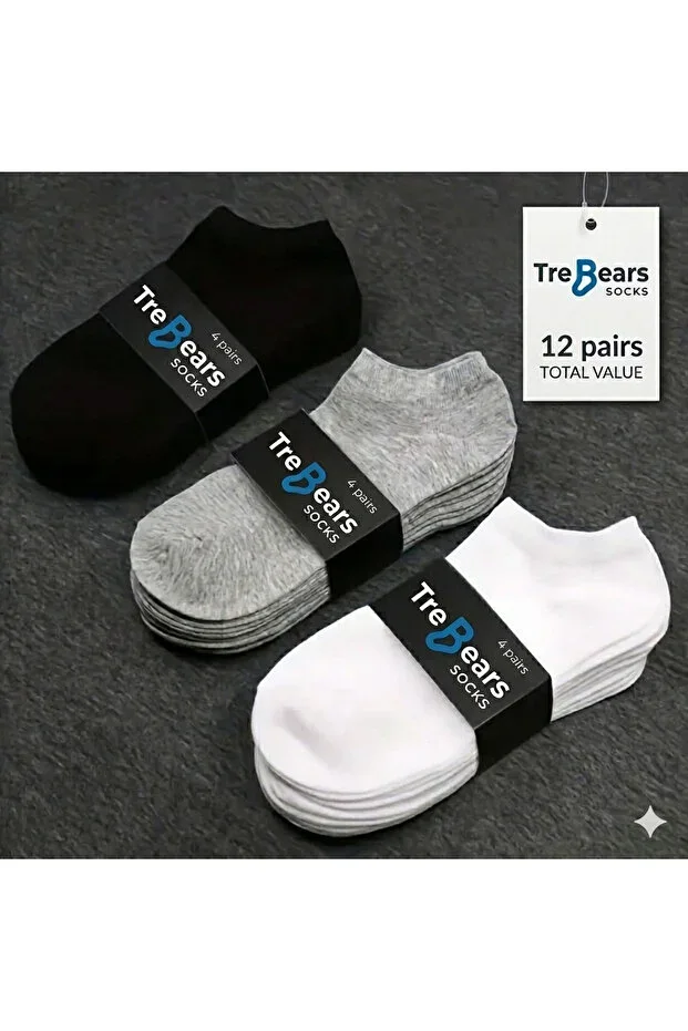 12 Pairs Unisex Cotton Sock Set - Black, Grey, White Mixed Economic Pack