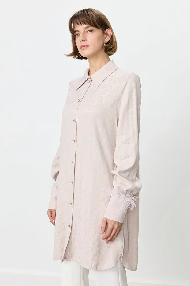 Nihan Premium Otriş Detailed Jacquard Tunic Beige