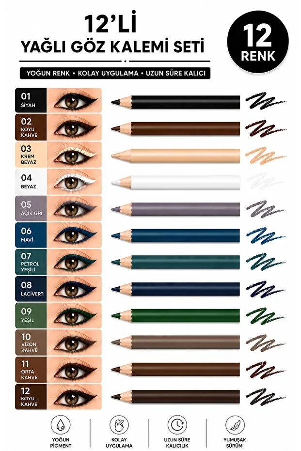 MAQYA Cosmetics 12 Color Neon Eyeliner Oily Eyeliner Set