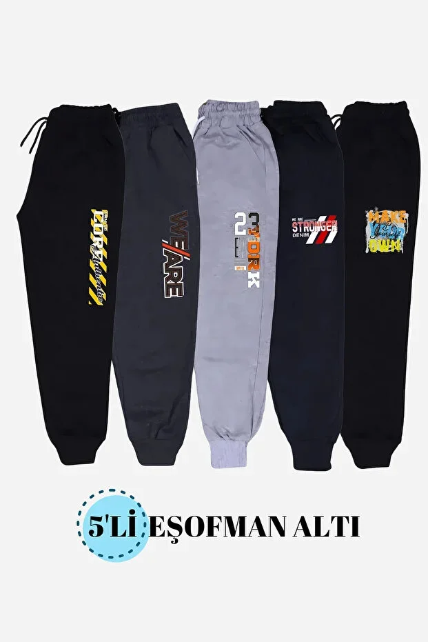 Boys' 5-Pack Printed Mixed Sweatpants with Pockets