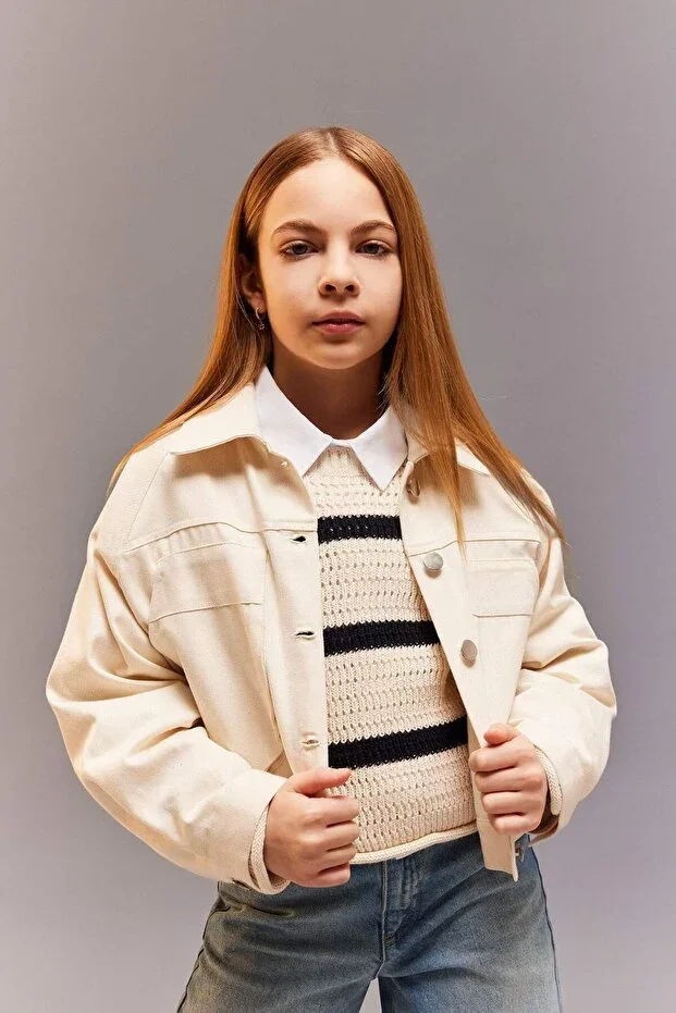 100% Cotton Crop Cotton Long Sleeve Shirt Jacket Girl D9147A825SP
