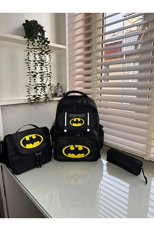 2026 Bat Character Pattern The Bat Men's Primary School Bag Lunch Box Sponge Pencil Case 3-Piece Set