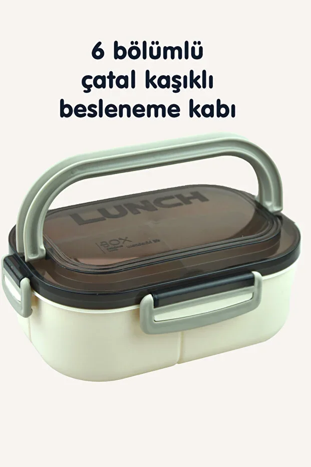LUNCH BOX 6 COMPARTMENTS WITH SPOON FORK PRACTICAL FOOD CONTAINER