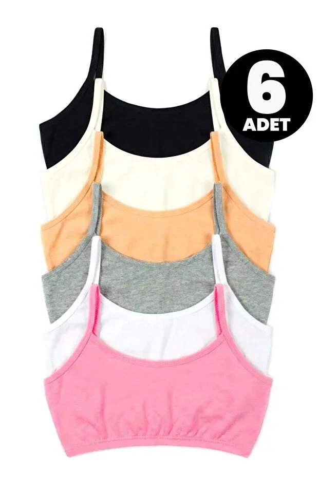 Girls' 6-Pack Cotton Bralette, Strap, Padded, Maximum Freedom of Movement (6100-6)