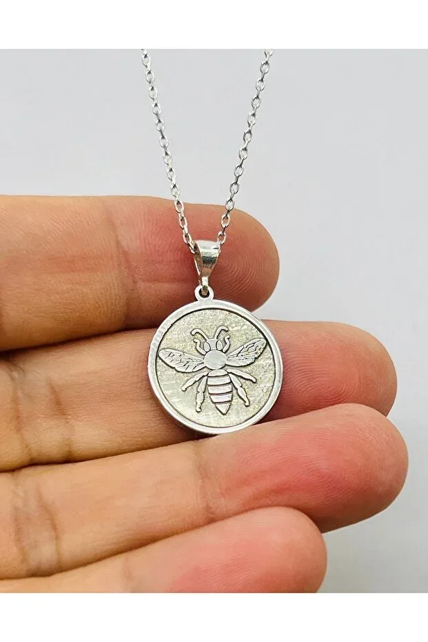 Bee Figurine Silver Medallion Necklace