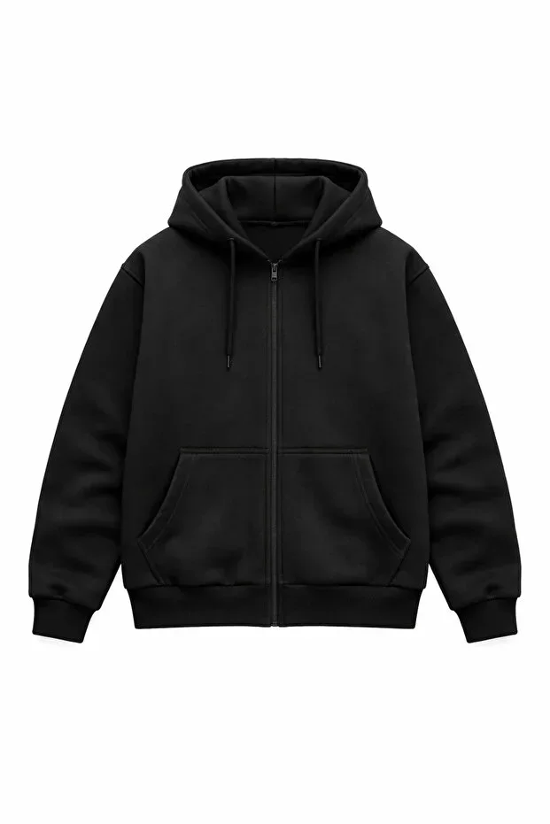 Men's Slim Fit Knit 3-Thread Zippered Fleece Cardigan Black