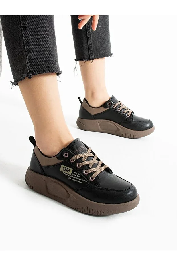 DESİRE Black Lace-Up Women's Sports Shoes