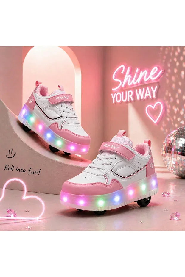 Girls & Boys Light-Up Roller Skate Shoes – Wheeled, Gliding Model