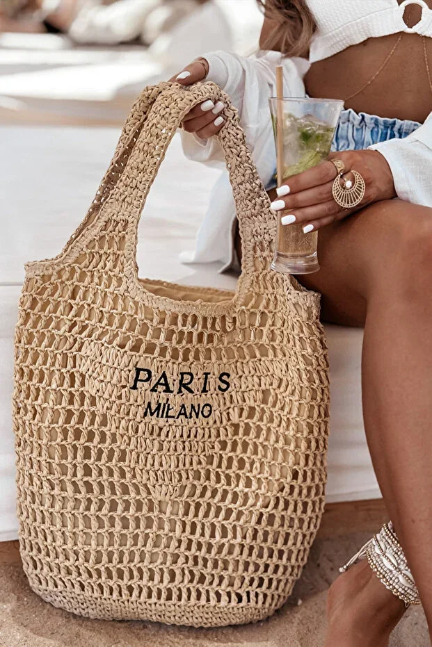 Double Thick Strap Paris Milan Lined Zippered Inner Pocket Summer Holiday Beach Large Straw Bag