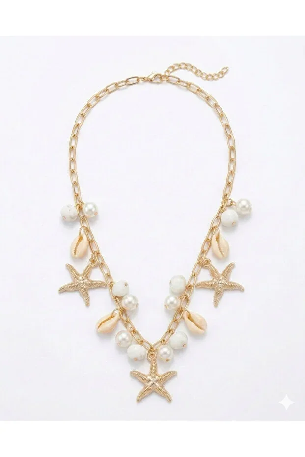 Seashell Stone Detailed Design Pinterest Necklace | Non-Tarnish | Gift Boxed Women's Earrings