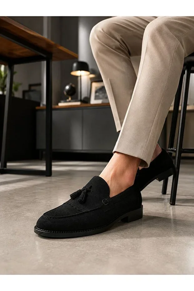 ROY SHOESS Corcik Black Suede Tassel Classic Men's Oxford Shoes