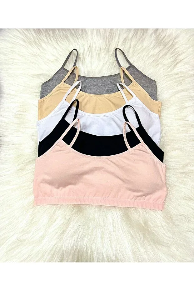 Women's 5-Piece Cotton Fabric Spaghetti Strap Removable Pad Half Undershirt