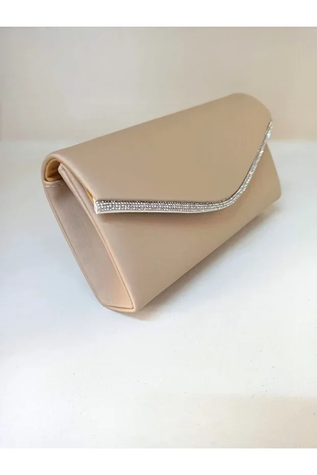 Women's nude satin fabric stone accessory evening bag