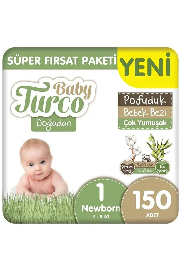 Doğadan Süper Fırsat Paketi Pofuduk Baby Diaper Size 1 Newborn 150 Pieces