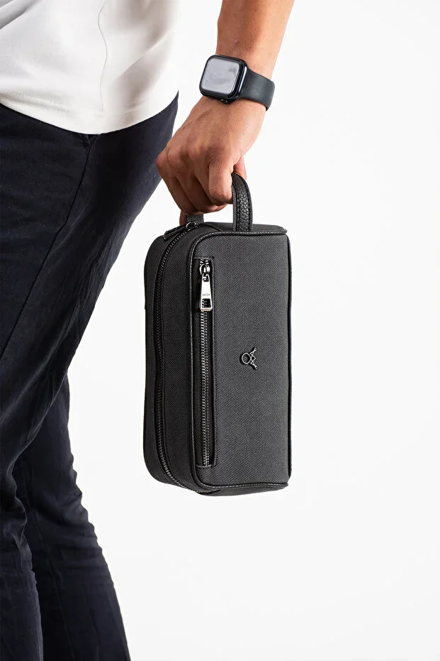 Men's Canvas Fabric 3 Compartment Portfolio Toiletry Handbag