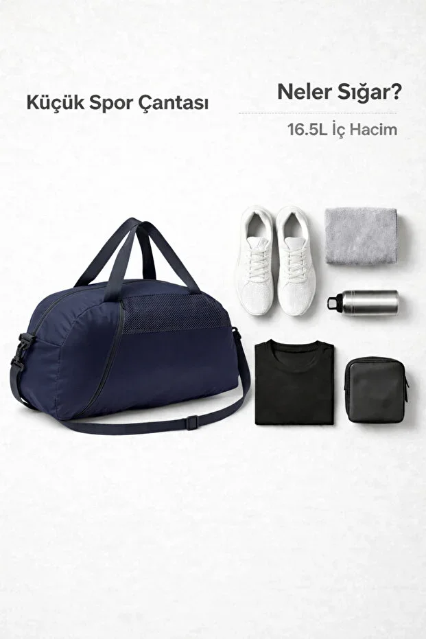 Small Navy Blue Front Pocket Adjustable Shoulder Strap Hand Travel Sports Bag-0833