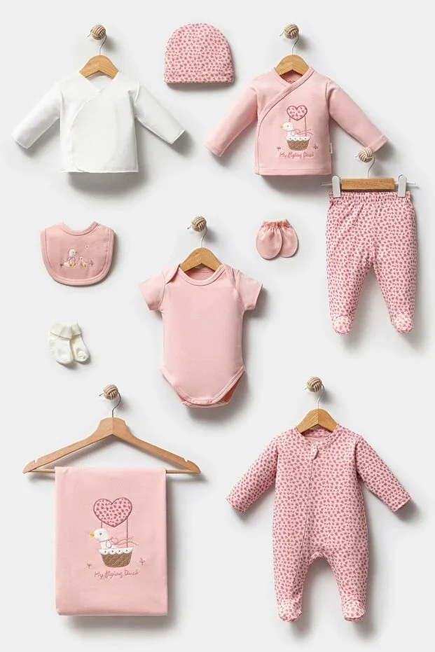 Cute Duck Pattern 10-Piece Boxed Newborn Hospital Exit Bodysuit Set