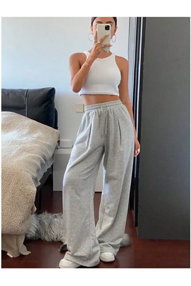 Women's Grey Baggy Loose Fit Flexible Comfortable Fabric Sweatpants