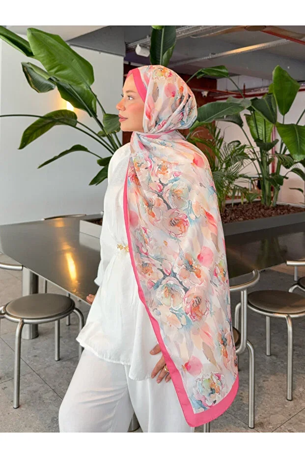 Retro Patterned Cotton Scarf Inspiration Series Fuchsia Mixed Color ps48
