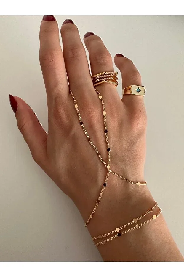 Gold Sequin Thin Chain Hand Bracelet