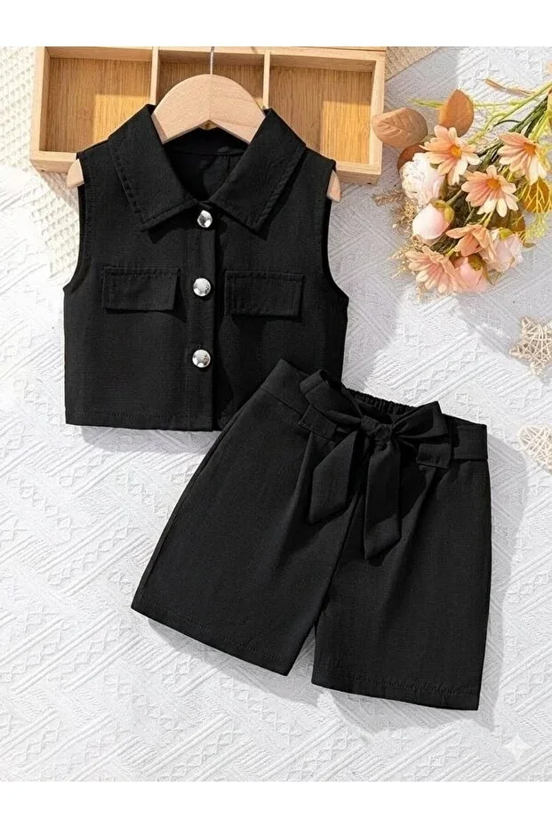 Girls 2-piece set woven snap closure