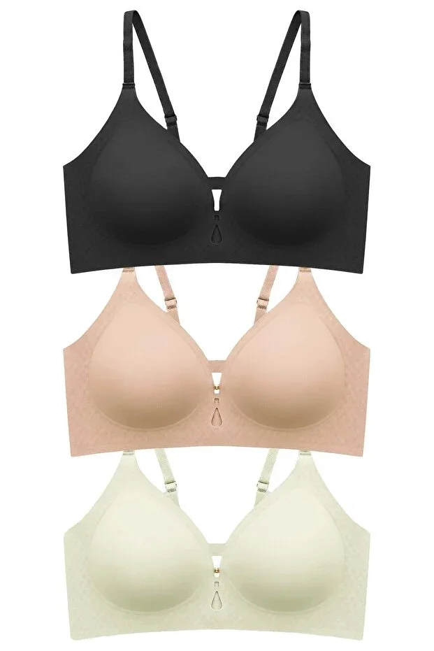 Seamless Bra - Elune | Laser Cut Wireless Bustier Cleavage Stone Detailed Seamless Women's Bra 3-Pack-2