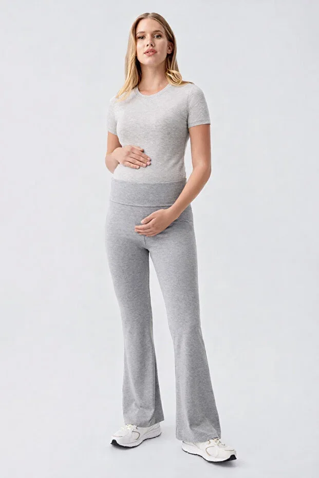 Spanish Flare Folded Waist Jersey Stretchy Viscose Flared Maternity Pants