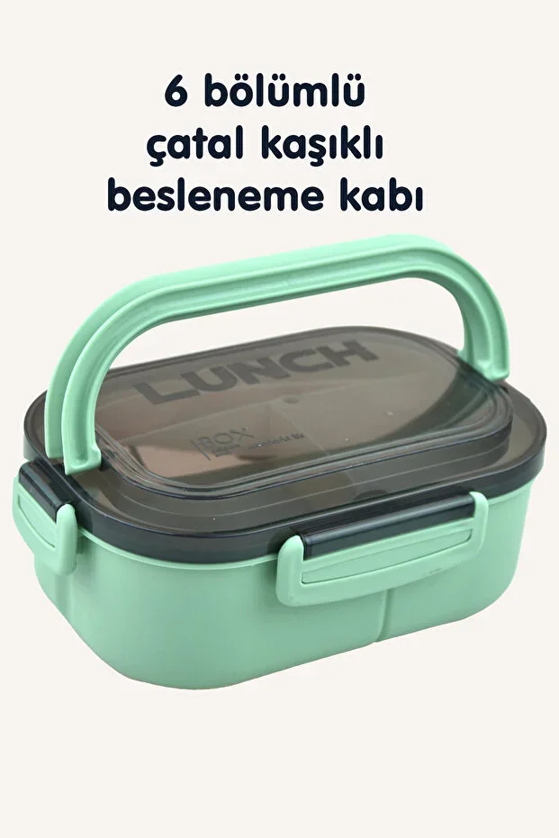 LUNCH BOX 6 COMPARTMENTS WITH SPOON FORK PRACTICAL FOOD CONTAINER