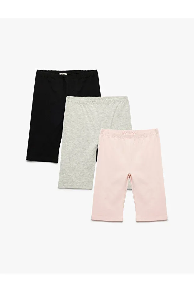 Cotton Elastic Waist 3-Pack Basic Short Leggings Set